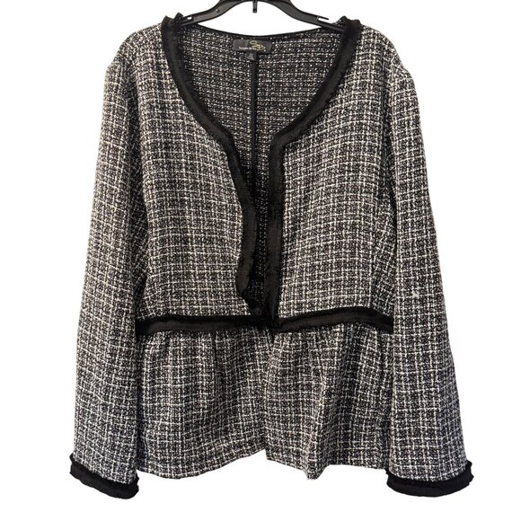 Suzanne Betro Tweed Open-Front Jacket Black & White Sz  2X Polyester blazer - Picture 6 of 10